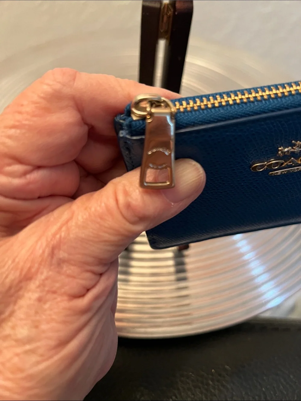 Coach Pebbled Leather Zip Card & Key Pouch in Teal
